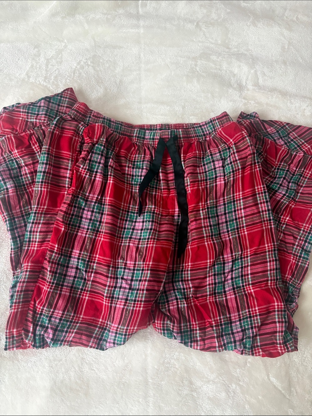 Victoria's Secret Red Plaid Pj Pants with Black Satin Drawstring
